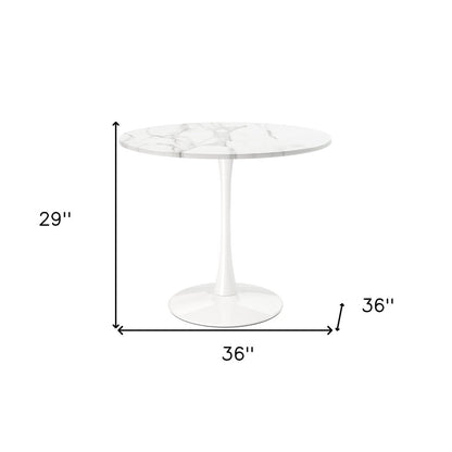 36" White Rounded Metal Pedestal Base Dining Table