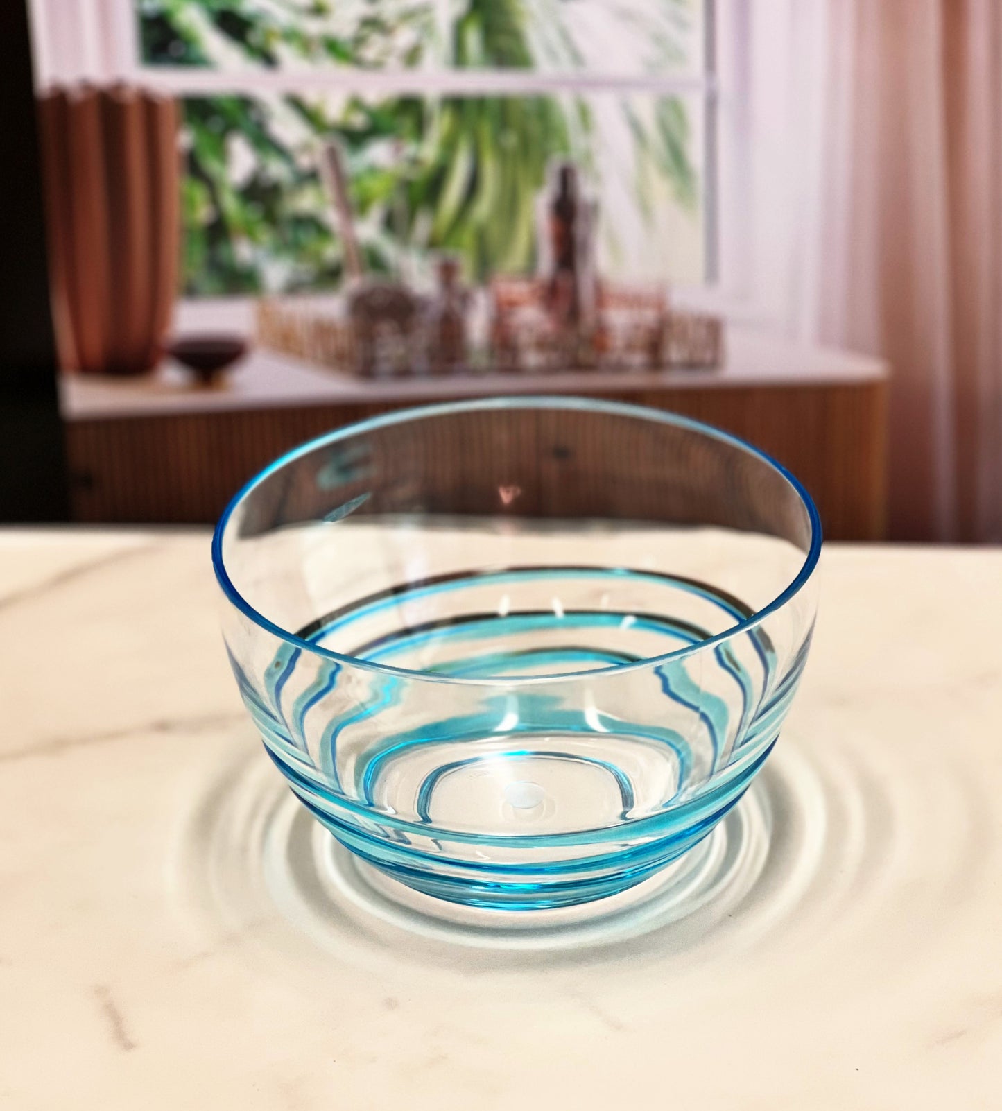 Clear and Blue Four Piece Swirl Acrylic Service For Four Bowl Set