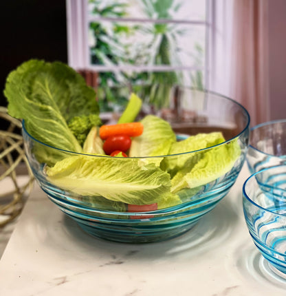 10" Clear and Blue Swirl Acrylic Round Salad Bowl