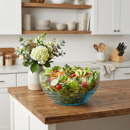 10" Clear and Blue Swirl Acrylic Round Salad Bowl