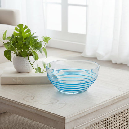 10" Clear and Blue Swirl Acrylic Round Salad Bowl