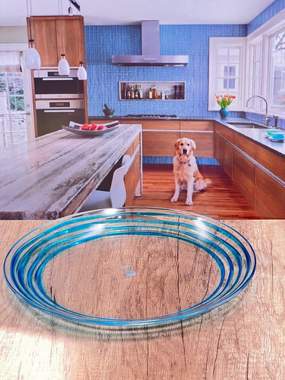Clear and Blue Four Piece Swirl Acrylic Service For Four Dinner Plate Set