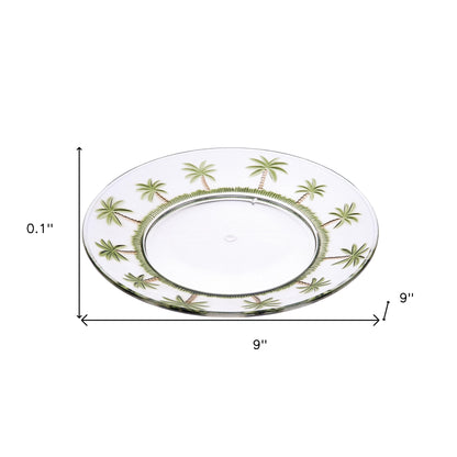 Clear and Green Four Piece Palm Tree Acrylic Service For Four Dinner Plate Set