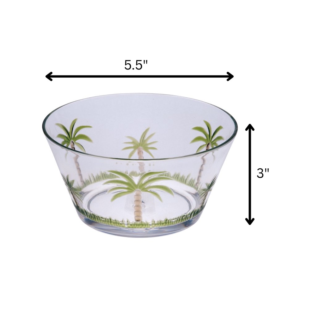 Clear and Green Four Piece Palm Tree Acrylic Service For Four Bowl Set