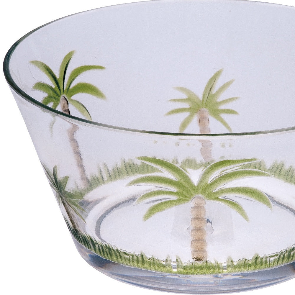 Clear and Green Four Piece Palm Tree Acrylic Service For Four Bowl Set