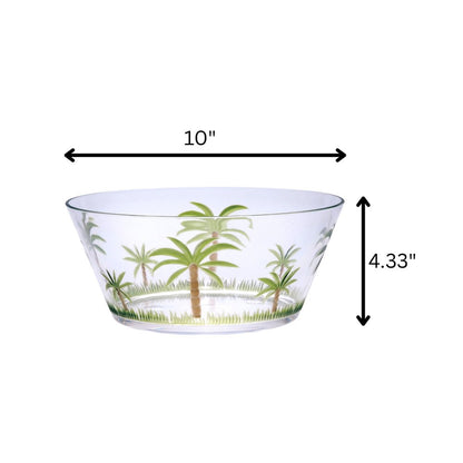 10" Clear and Green Palm Tree Acrylic Round Salad Bowl