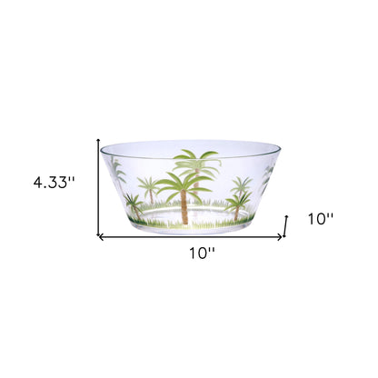 10" Clear and Green Palm Tree Acrylic Round Salad Bowl