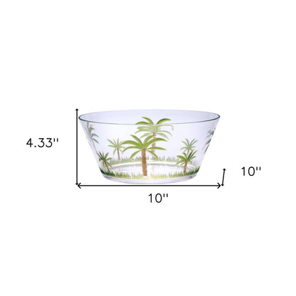 10" Clear and Green Palm Tree Acrylic Round Salad Bowl