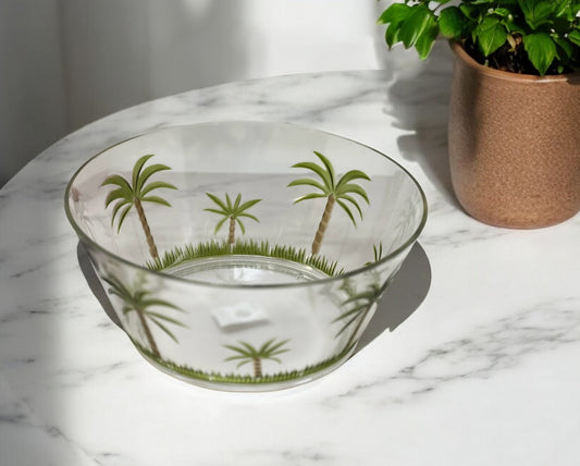 10" Clear and Green Palm Tree Acrylic Round Salad Bowl