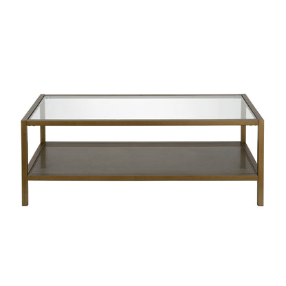 45" Gold Glass And Steel Coffee Table With Shelf