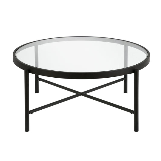 36" Black Glass And Steel Round Coffee Table