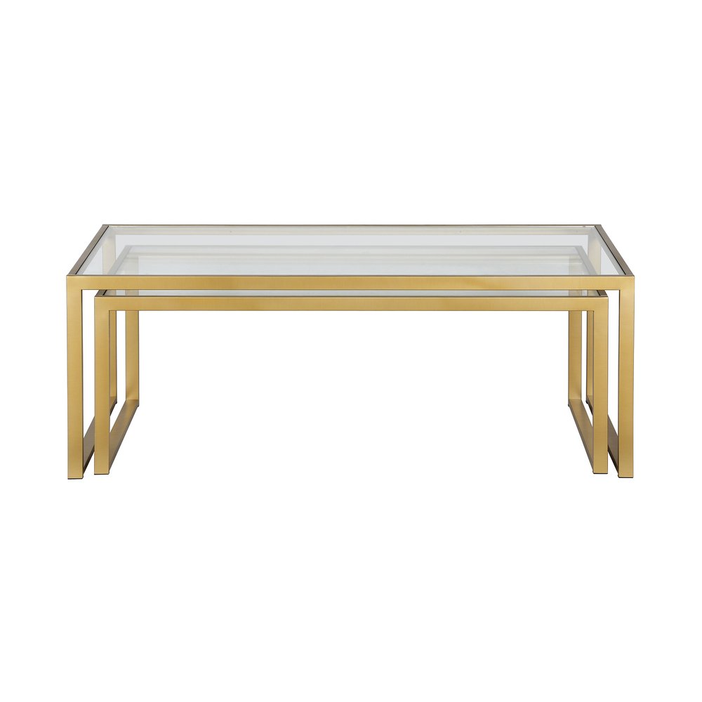 Set of Two Gold Glass And Steel Sled Nested Coffee Tables