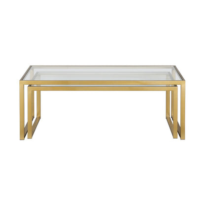 Set of Two Gold Glass And Steel Sled Nested Coffee Tables
