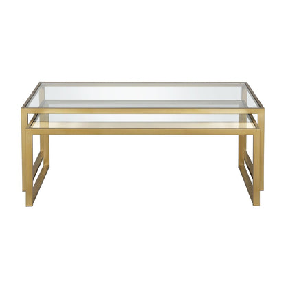 Set of Two Gold Glass And Steel Sled Nested Coffee Tables