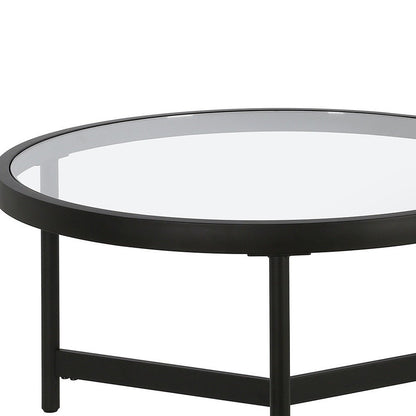 Set of Two 30" Black Glass And Steel Round Nested Coffee Tables