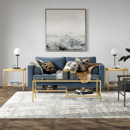 54" Gold Glass And Steel Coffee Table With Two Shelves