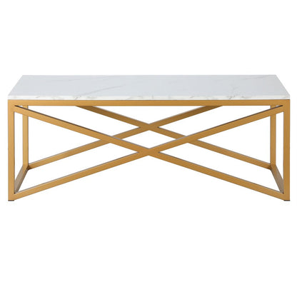 46" Gold Faux Marble And Steel Sled Coffee Table