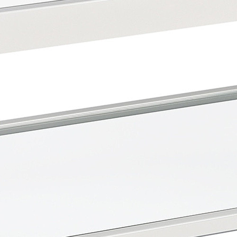 45" Clear Glass And White Steel Coffee Table With Shelf