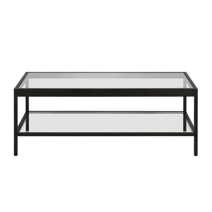 45" Clear And Black Glass And Steel Coffee Table With Shelf