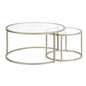 Set of Two 35" Silver Glass And Steel Round Nested Coffee Tables