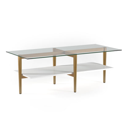 47" Gold Glass And Steel Coffee Table With Shelf