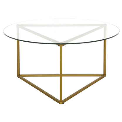 35" Gold Glass And Steel Round Coffee Table