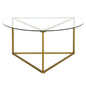 35" Gold Glass And Steel Round Coffee Table