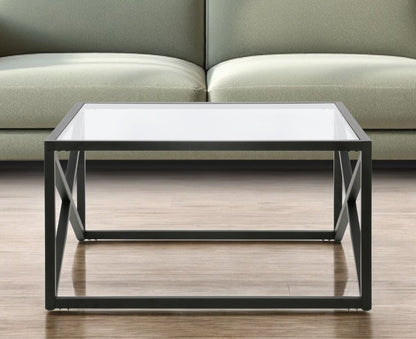 32" Black Glass And Steel Square Coffee Table
