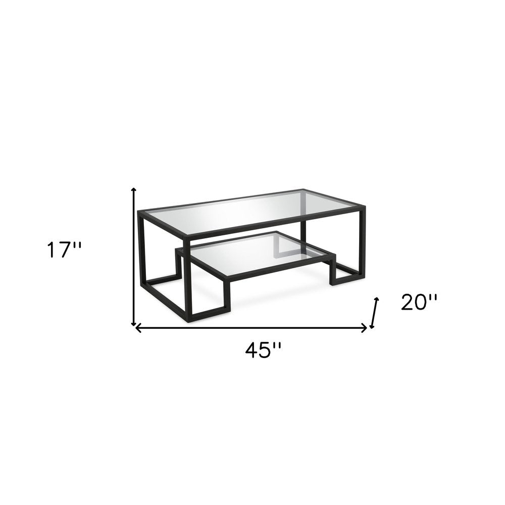 45" Clear And Black Glass And Steel Sled Coffee Table With Shelf