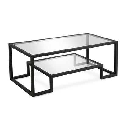 45" Clear And Black Glass And Steel Sled Coffee Table With Shelf