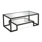 45" Clear And Black Glass And Steel Sled Coffee Table With Shelf