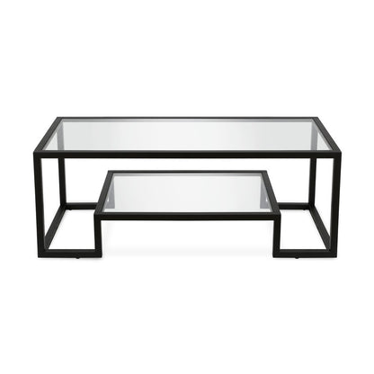 45" Clear And Black Glass And Steel Sled Coffee Table With Shelf