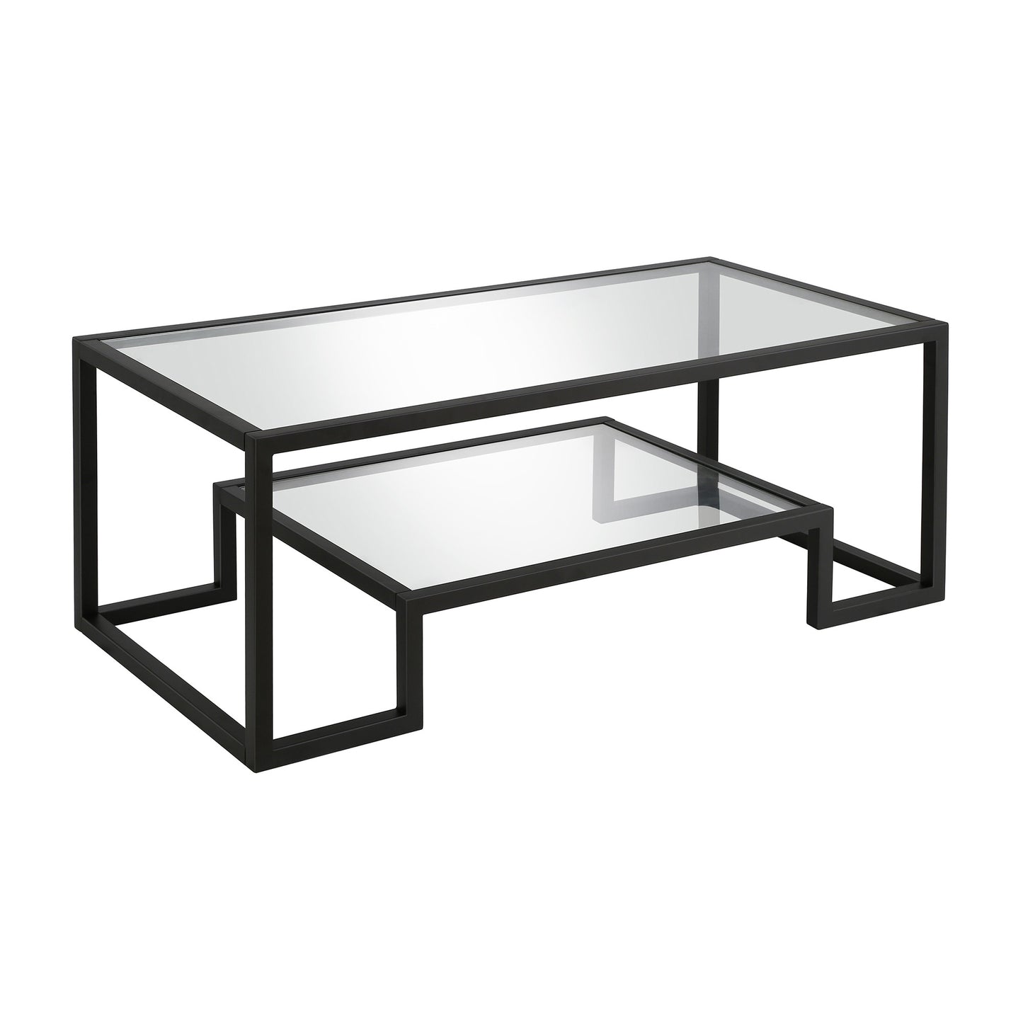 45" Clear And Black Glass And Steel Coffee Table With Shelf