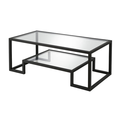 45" Clear And Black Glass And Steel Sled Coffee Table With Shelf