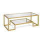 45" Clear And Gold Glass And Steel Sled Coffee Table With Shelf