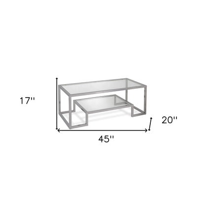 45" Silver Glass And Steel Coffee Table With Shelf