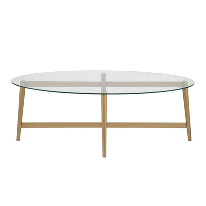 50" Clear And Gold Glass And Steel Oval Coffee Table