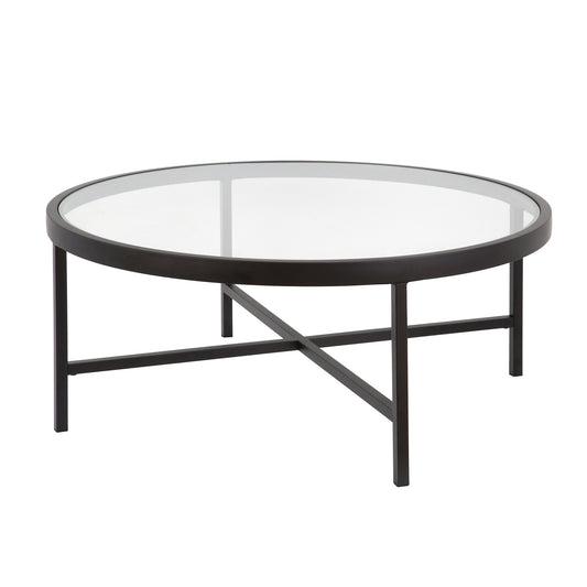 36" Black Glass And Steel Round Coffee Table