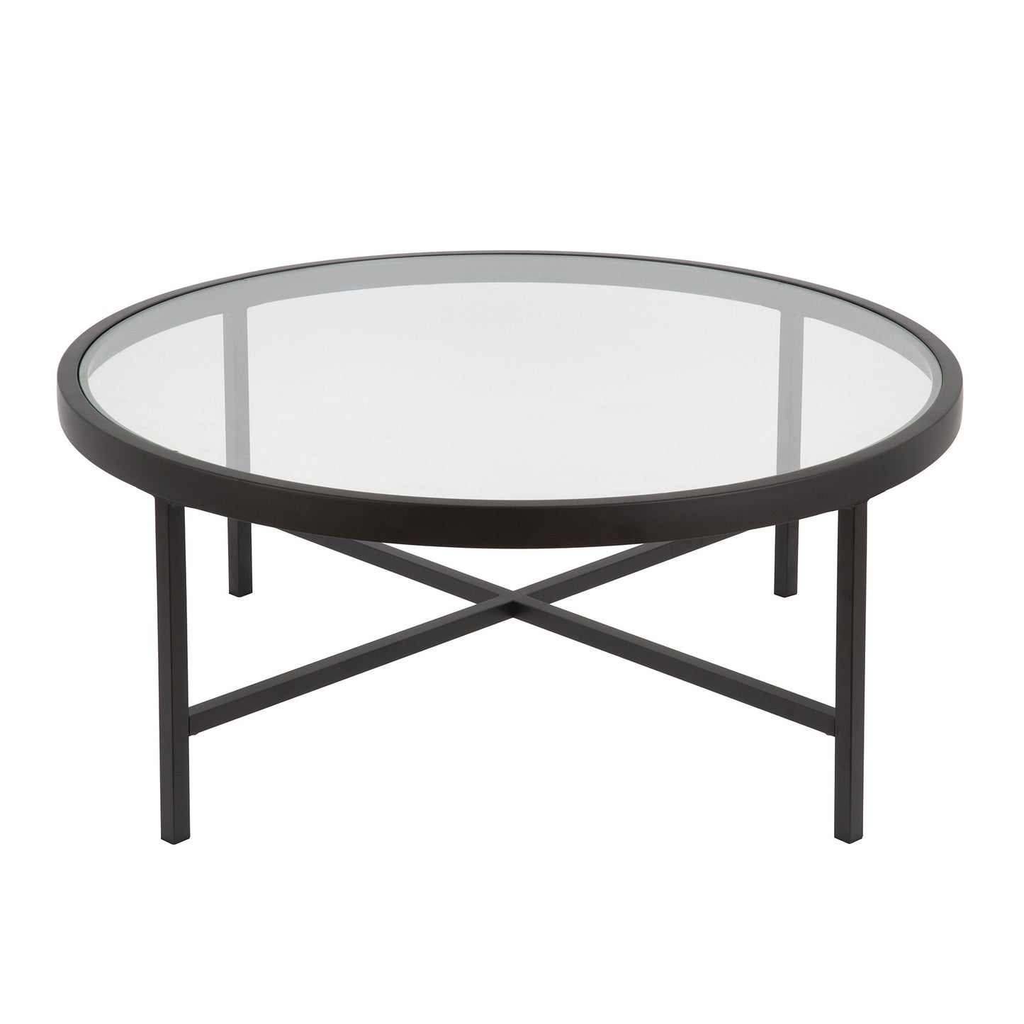 36" Black Glass And Steel Round Coffee Table