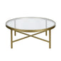 36" Gold Glass And Steel Round Coffee Table