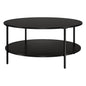 36" Black Glass And Steel Round Coffee Table With Shelf