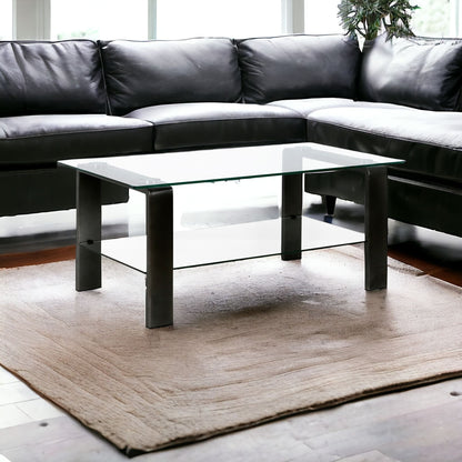 40" Black Glass And Steel Coffee Table With Shelf