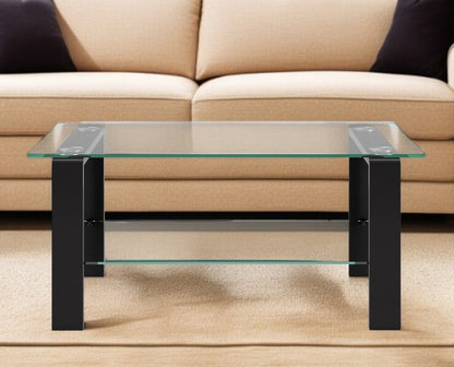 40" Black Glass And Steel Coffee Table With Shelf