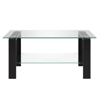 40" Black Glass And Steel Coffee Table With Shelf