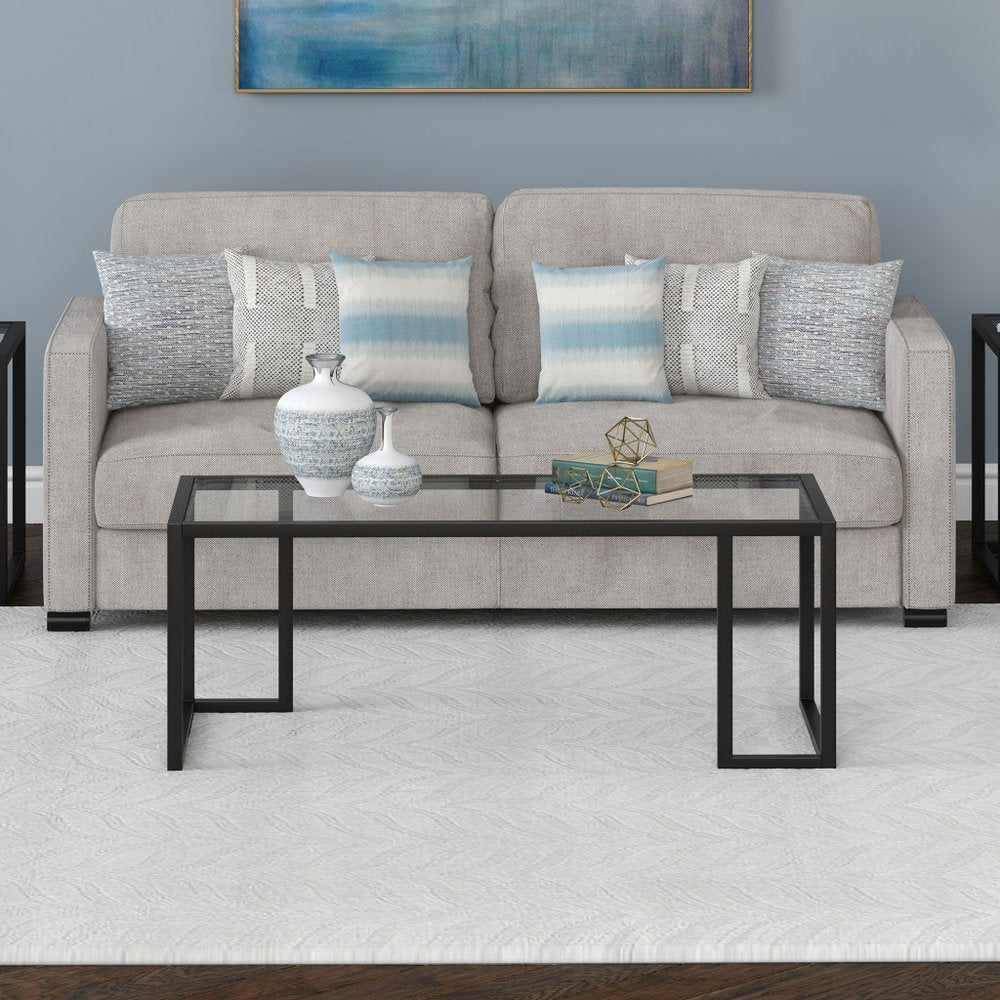 45" Black Glass And Steel Coffee Table