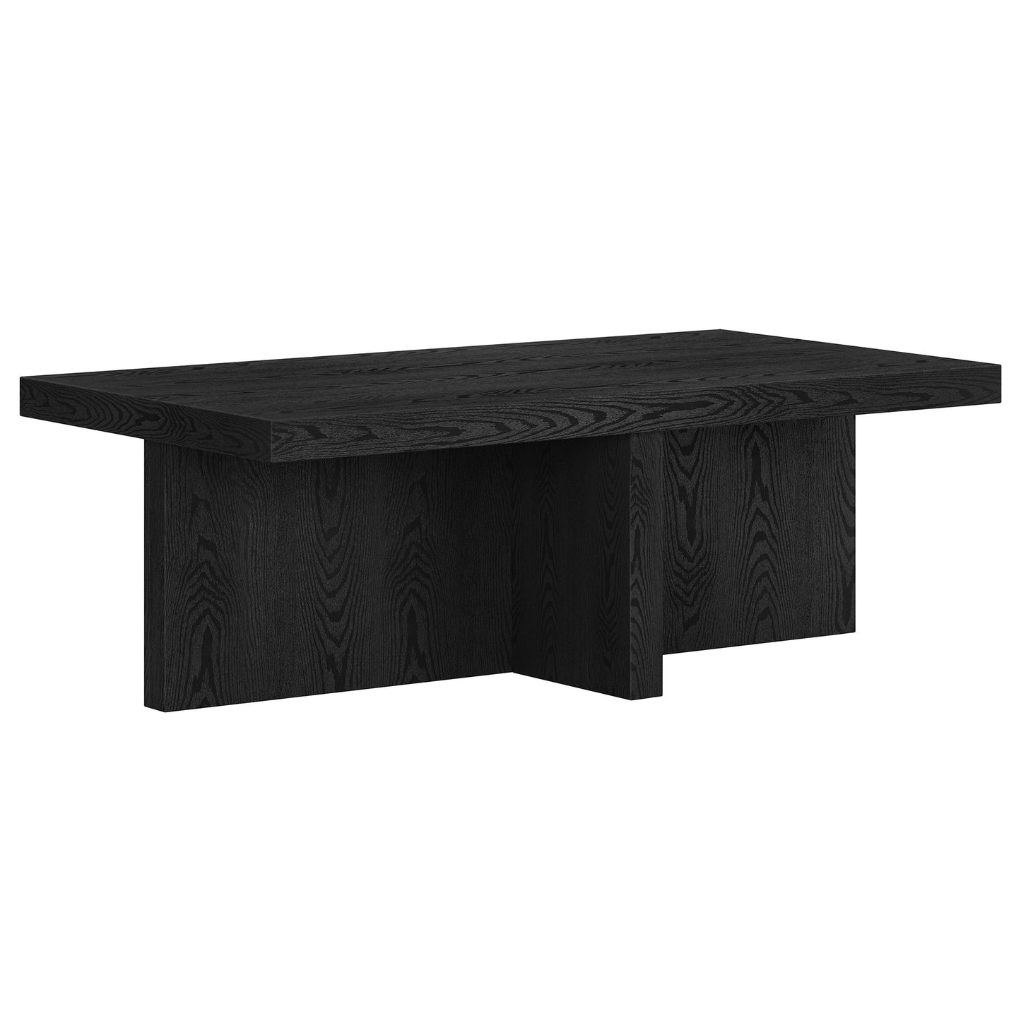 44" Black Faux Wood Grain Wide Coffee Table