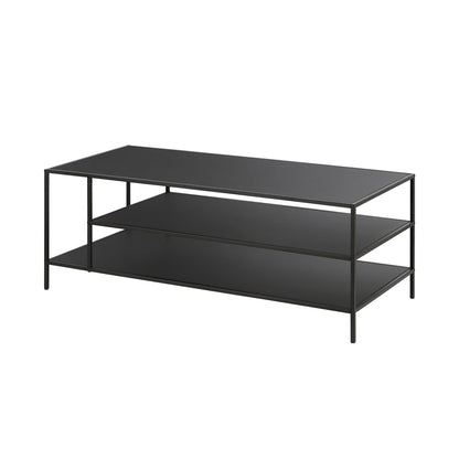 46" Black Steel Coffee Table With Two Shelves