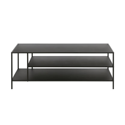 46" Black Steel Coffee Table With Two Shelves