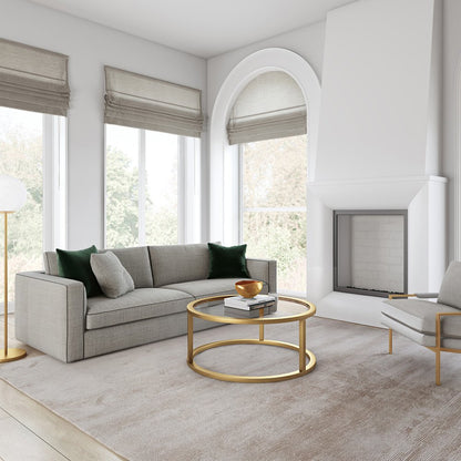 35" Gold Glass And Steel Round Coffee Table