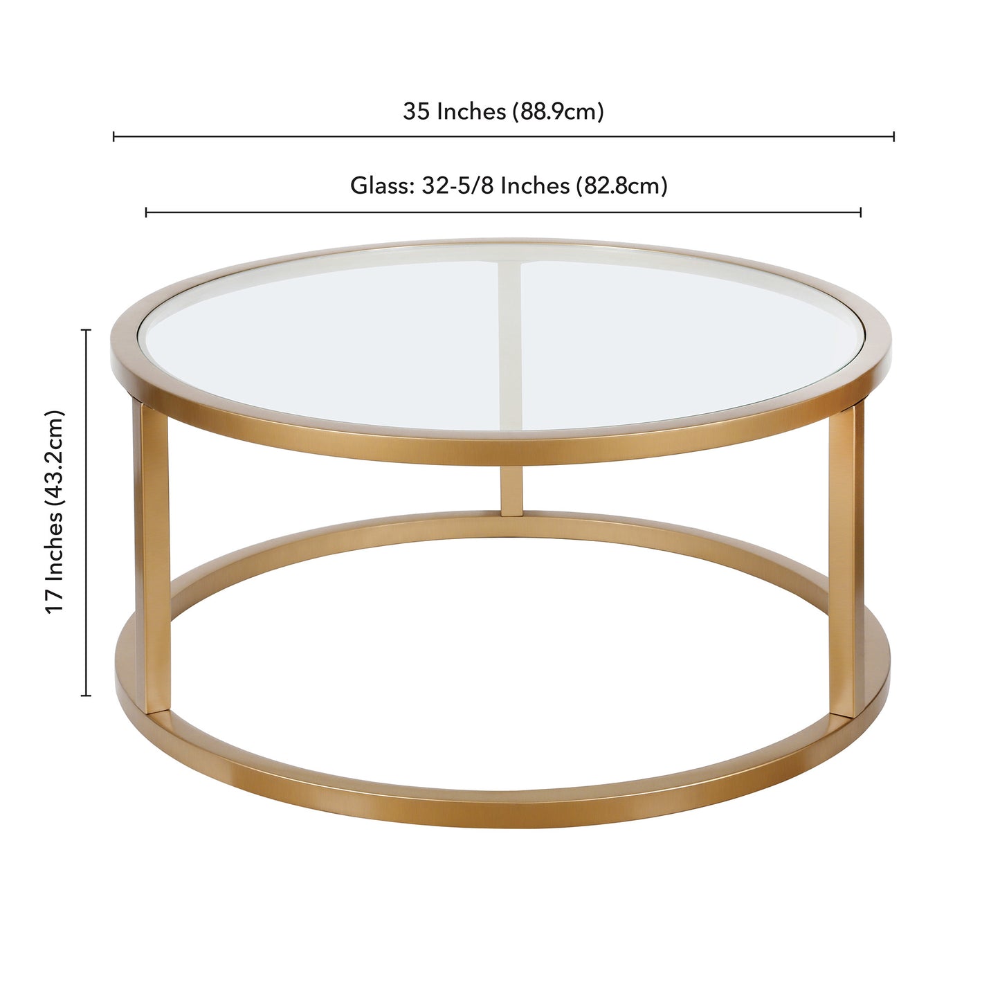 35" Gold Glass And Steel Round Coffee Table